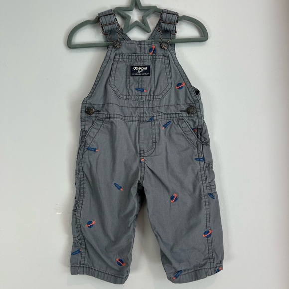 OshKosh B'gosh Space Theme AOP Classical Overalls Grey 6M Baby - Picture 1 of 6